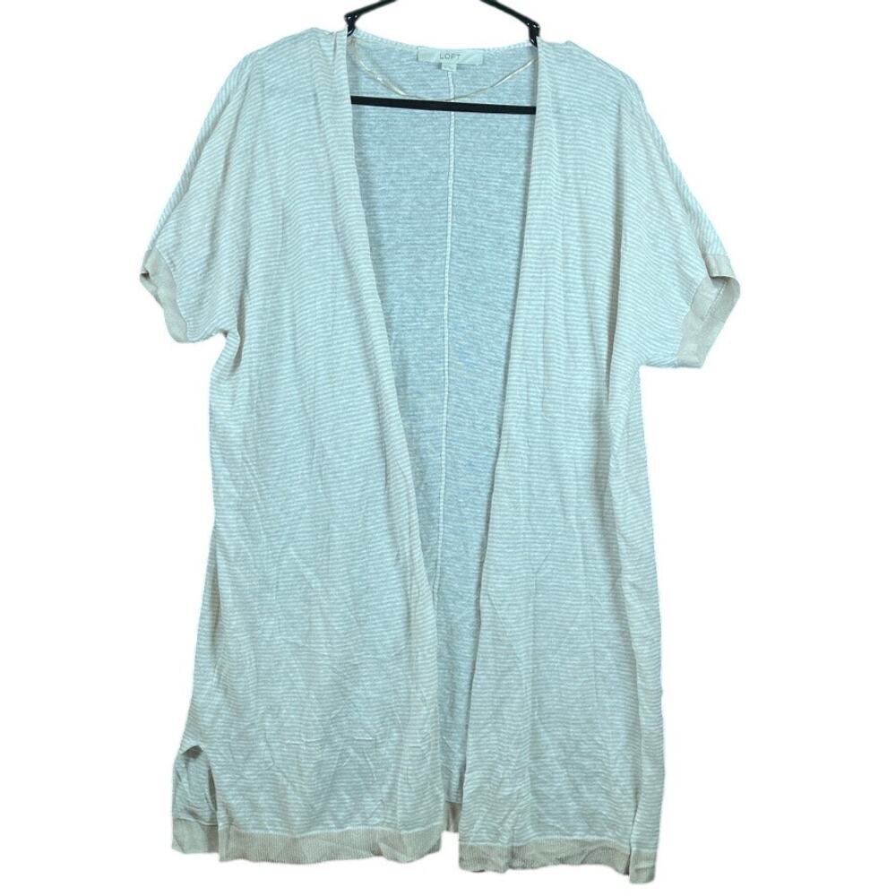 Loft Womens Sweater Tan Cardigan Open Front Short Sleeve Linen Blend M